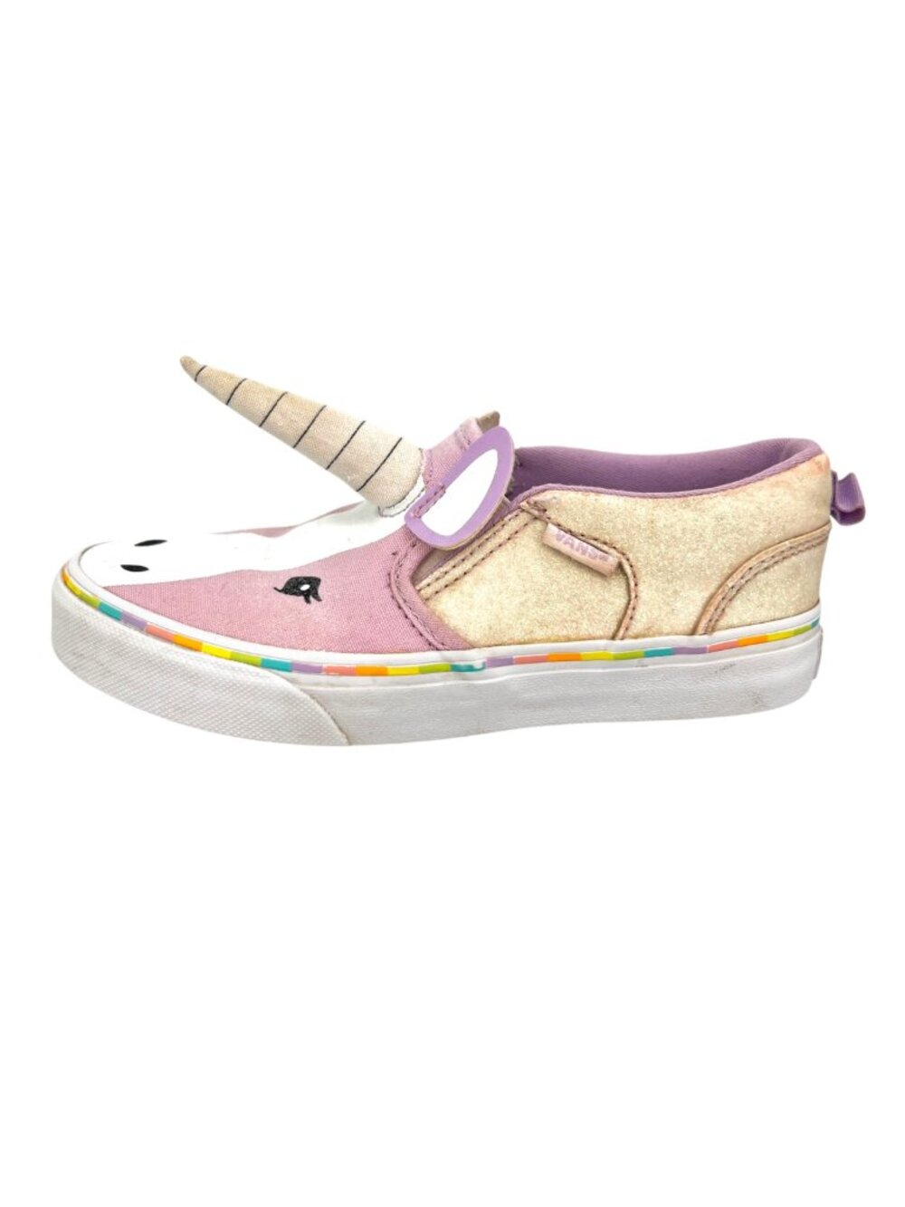 Vans Asher Unicorn Slip-On Shoes Lavendar Multicolor Sparkle Youth 2.5